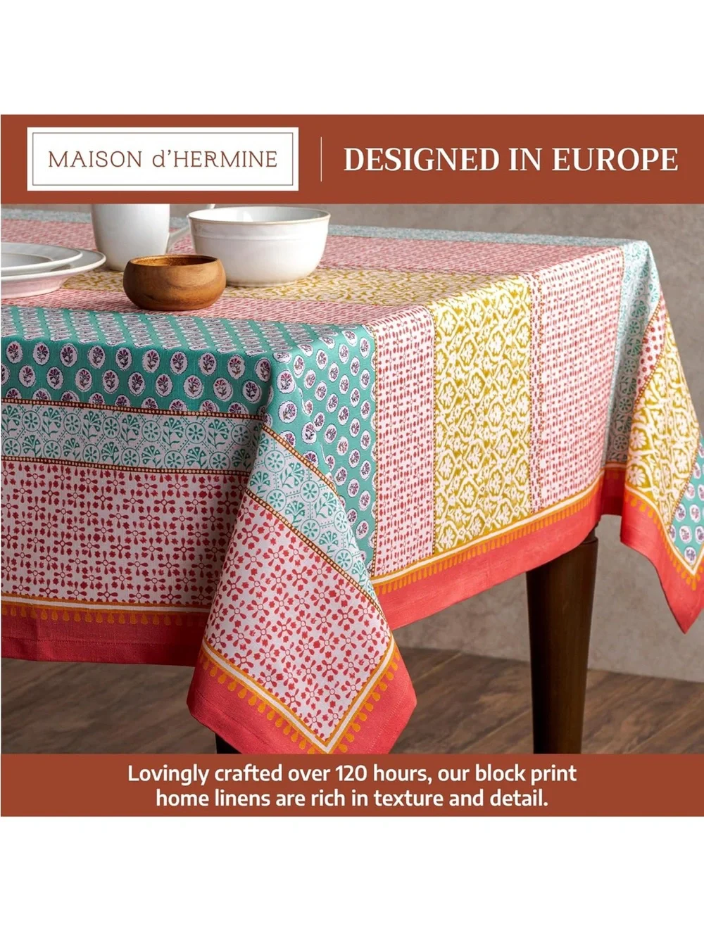 Maison d' Hermine Table Cloth Rectangle Table 100% Cotton 60 x 90 Inches nwt